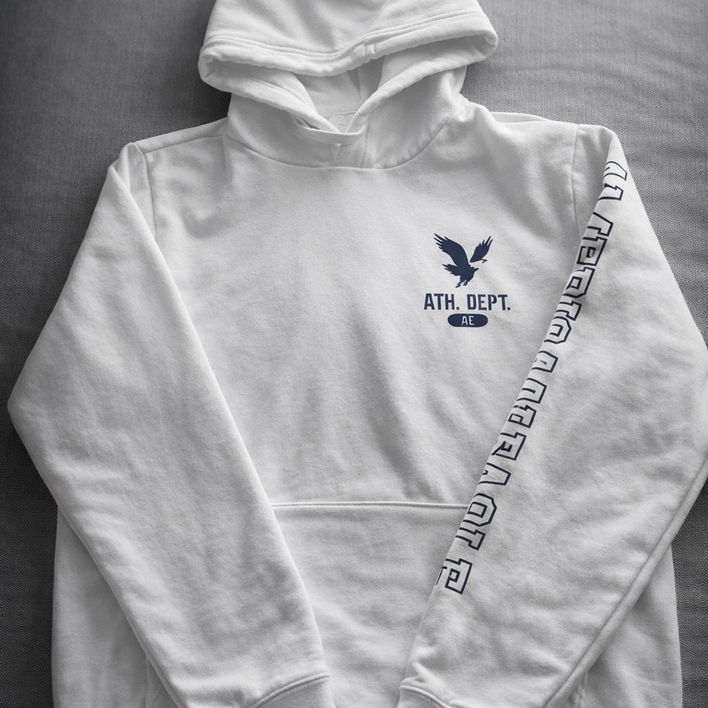 American Eagle Outfitters White Hoodie with Blue Accents